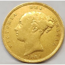 AUSTRALIA 1881 . HALF 1/2 SOVEREIGN . MELBOURNE . GOLD . 148 DENTICLES